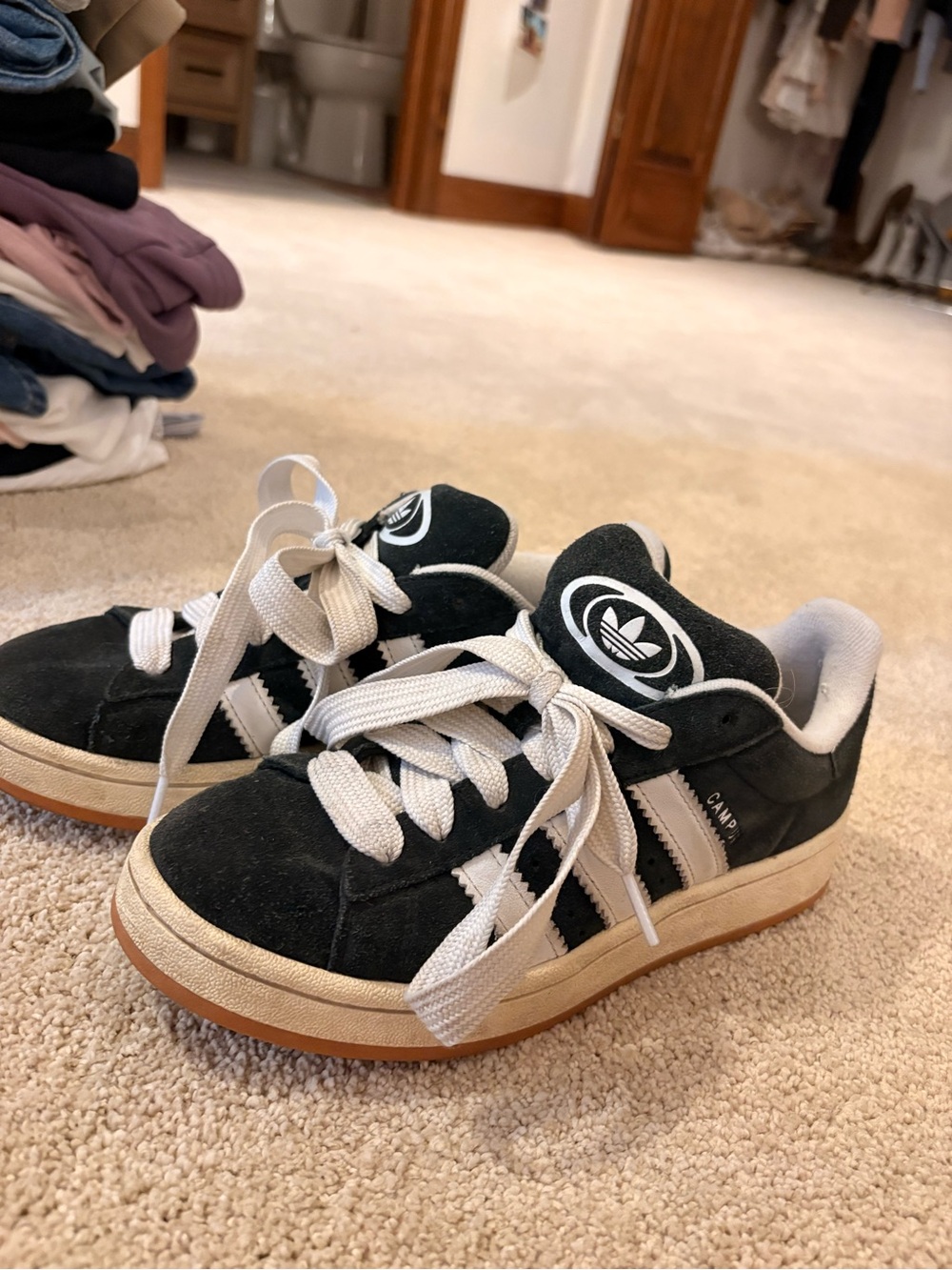 adidas Black Suede Sneakers with White Stripes